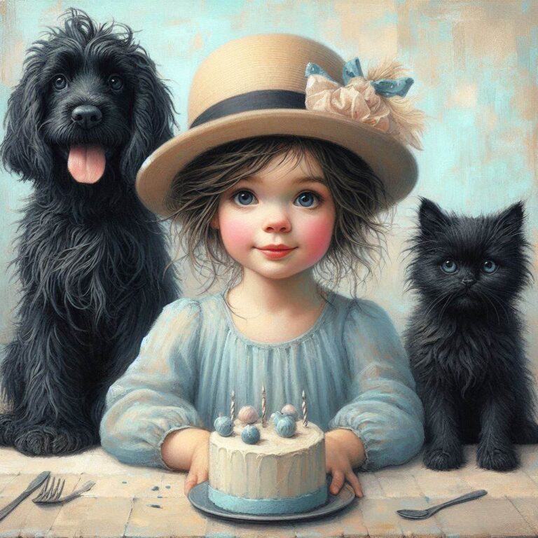 Girl With Spaniel and Cat at Birthday Cake Acrylic