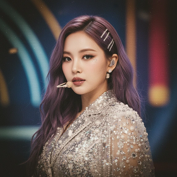 Kpop woman portrait with film grain filter