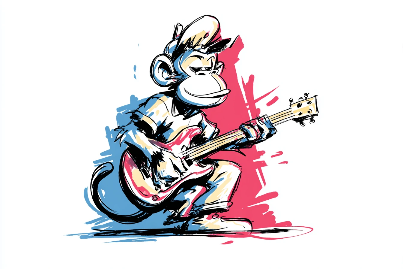 Monkey playing guitar cartoon illustration