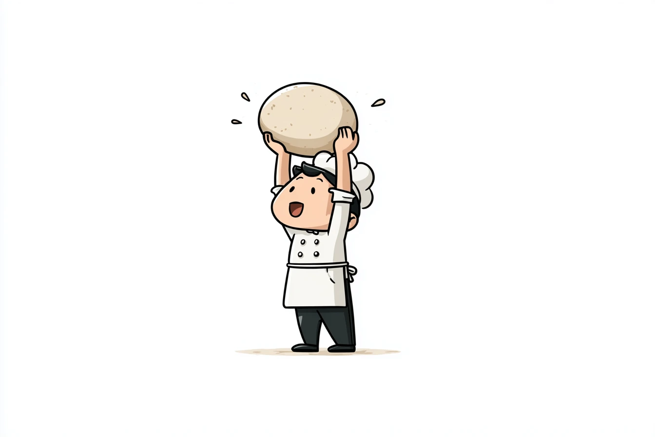 baker holding dough in cartoon illustration style