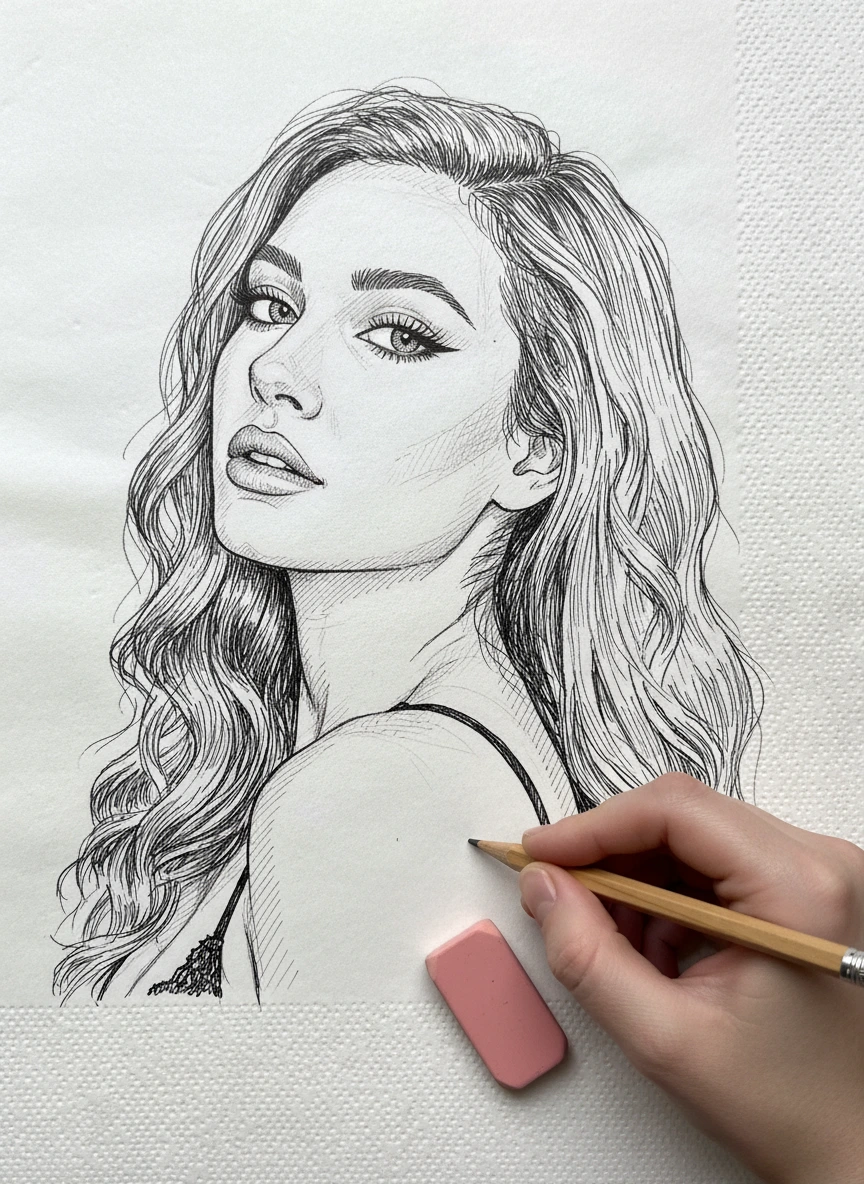 Photo-style line drawing sketch on napkin