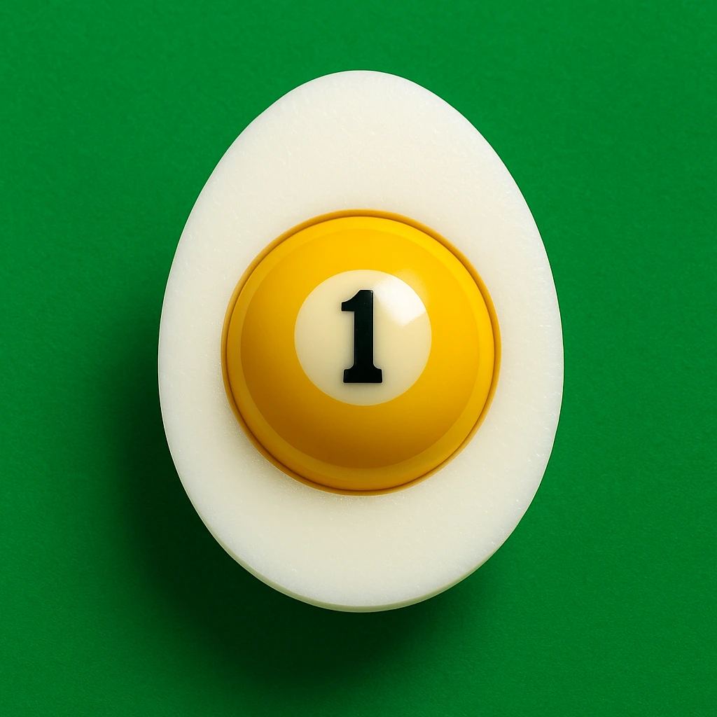 Half boiled egg with  yellow billiard ball