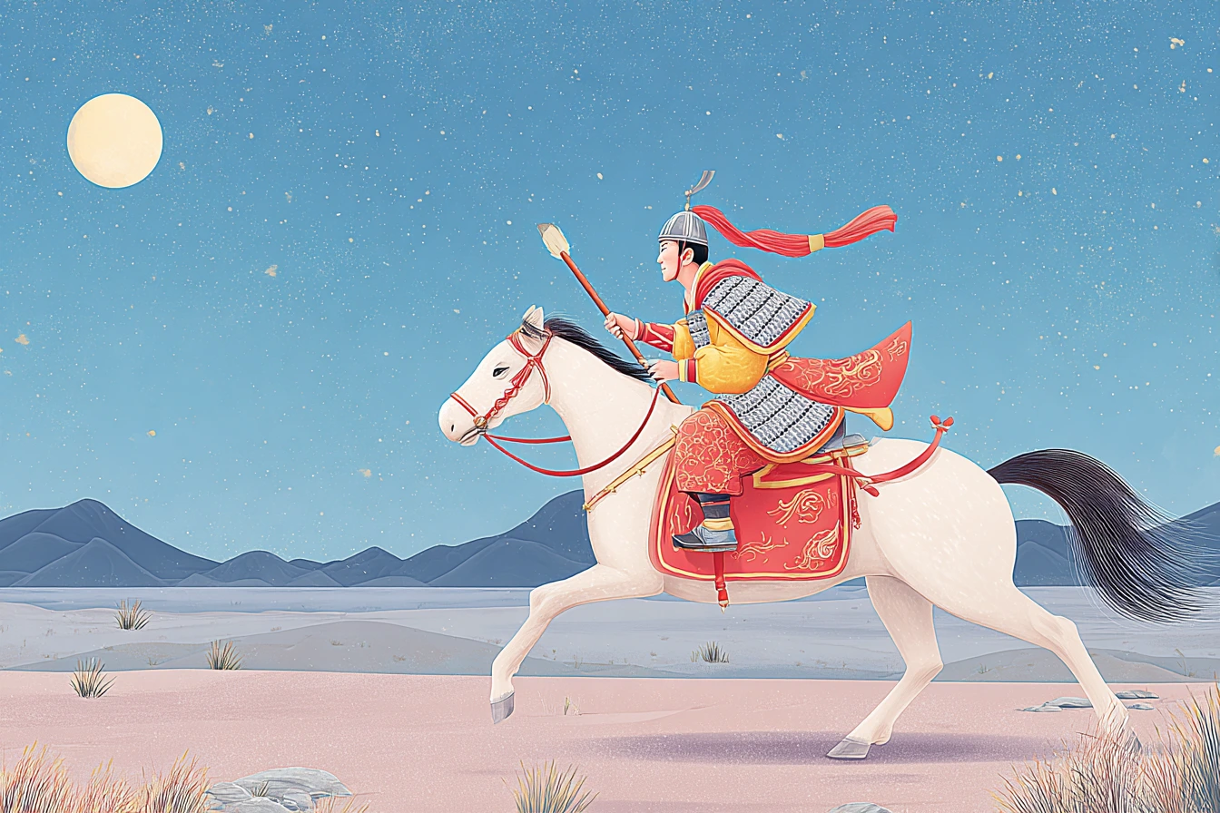 Chinese illustration of general on warhorse