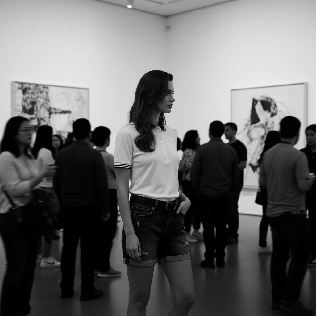 Black and white portrait in modern art gellery