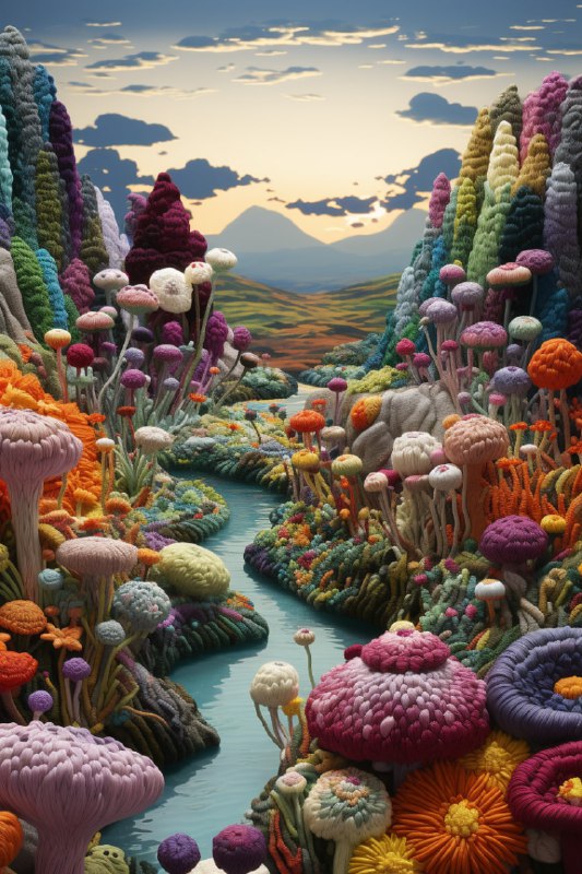 Outdoor Landscape Scene in Crochet Knitting Style