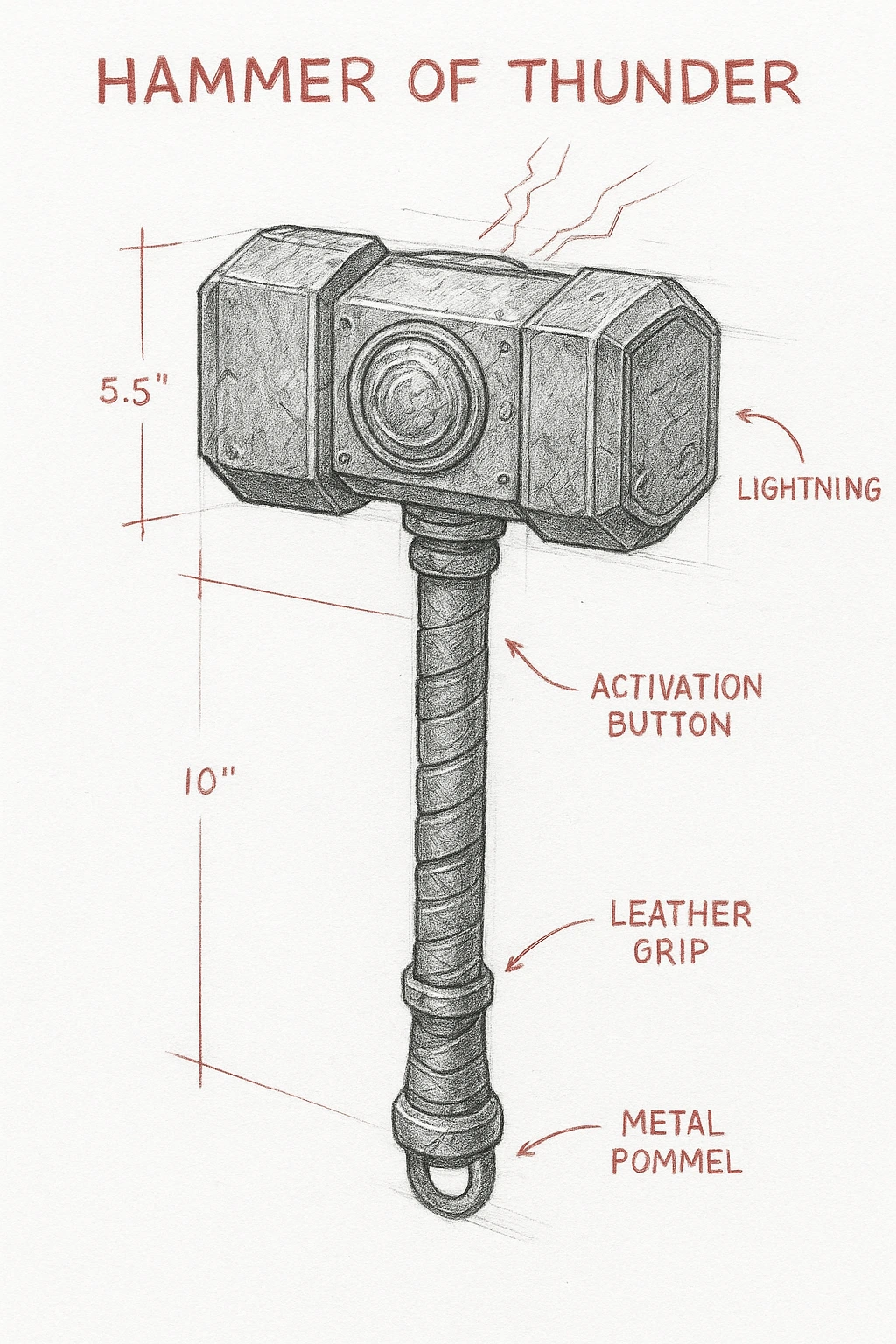 Detailed technical drawing of a hammer of thunder