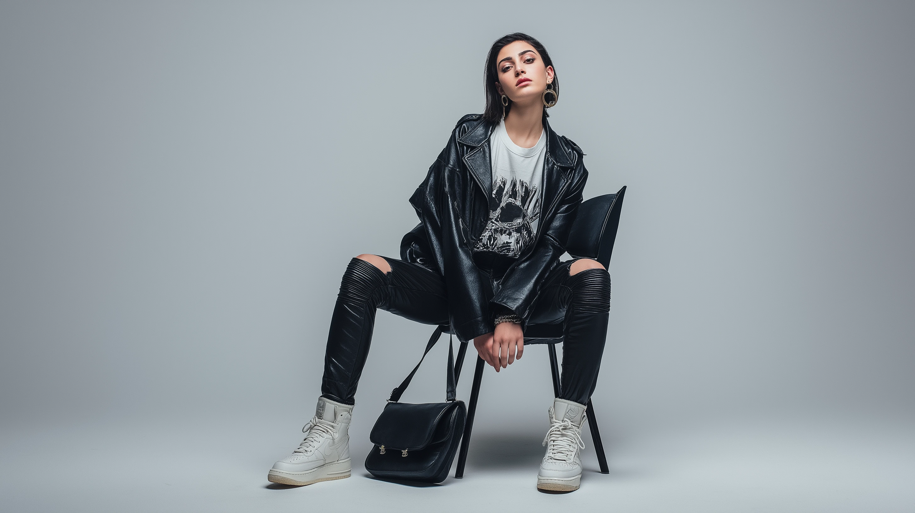 Young woman model in street fasion