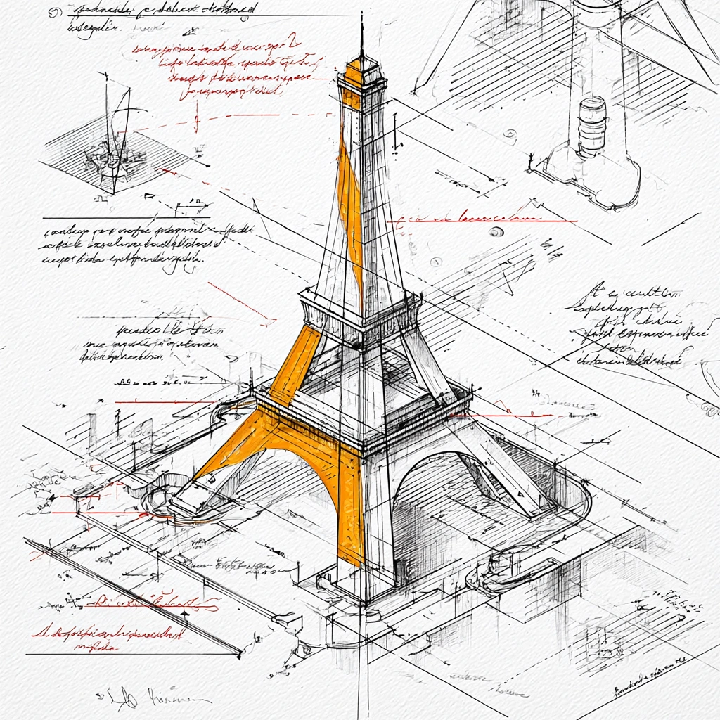 3D blueprint of Eiffel Tower