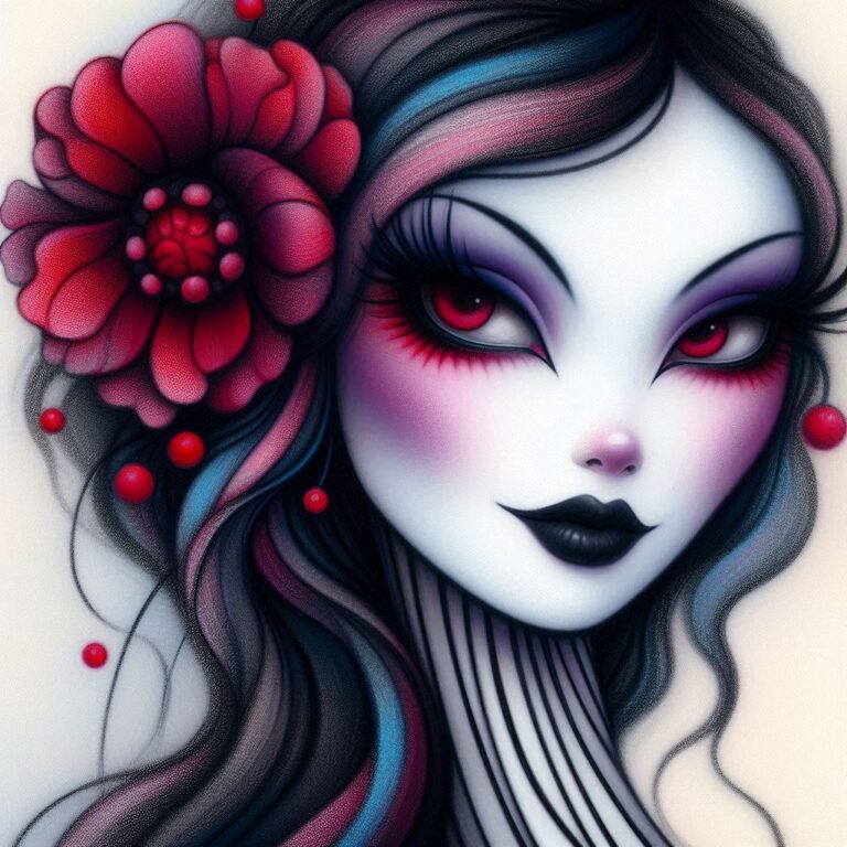Pastel Gothic Woman With Deep Red Flower in Hair