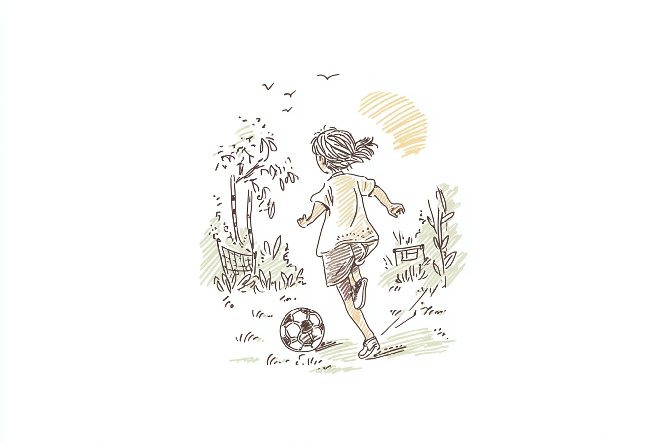 Little girl playing football line art