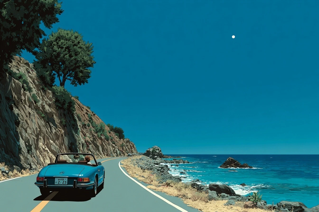 Animation style of cliffside road
