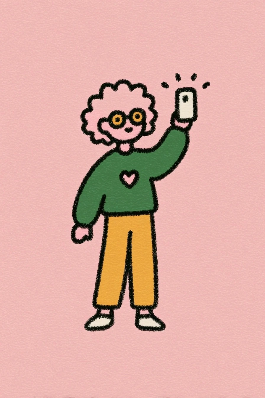 Illustration of cartoon character taking selfie