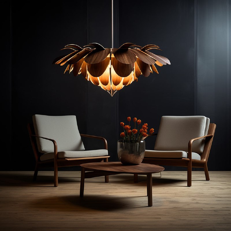 Teak PH Lamp With Lotus Petals Danish Interior