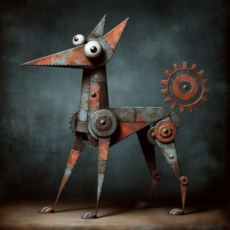 Comical Dog Built From Rusted Metal Shape Panels