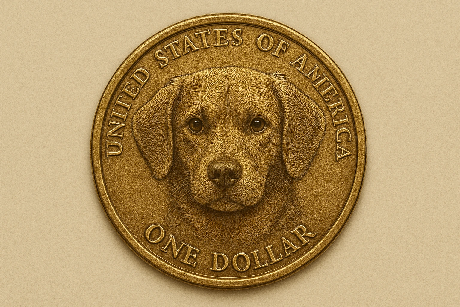 One dollar coin with dog face