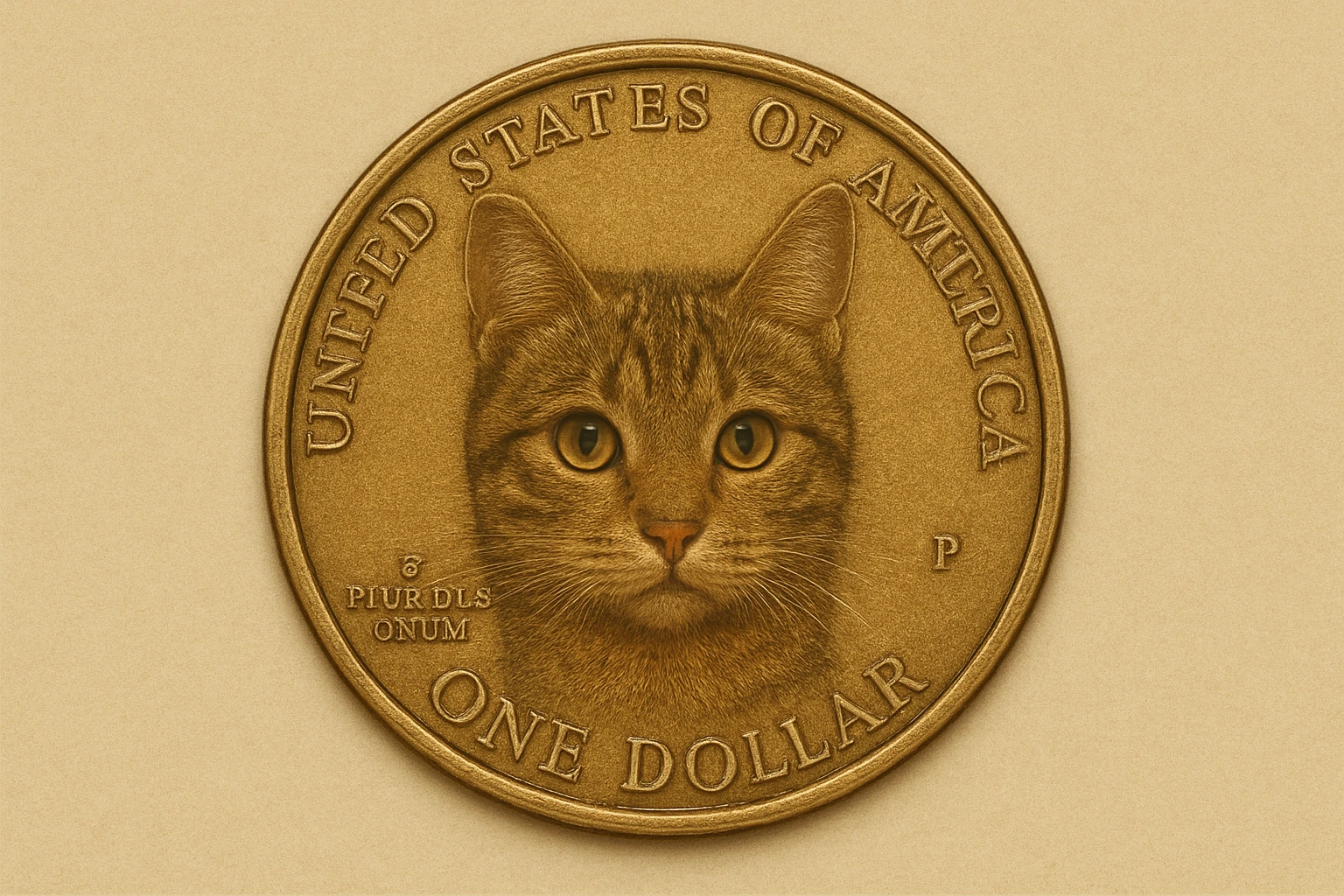 One dollar coin with cat face