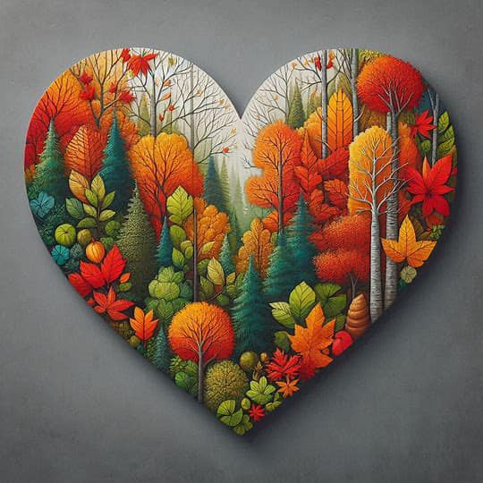 Heart Shape Filled With Autumn Scene on Gray