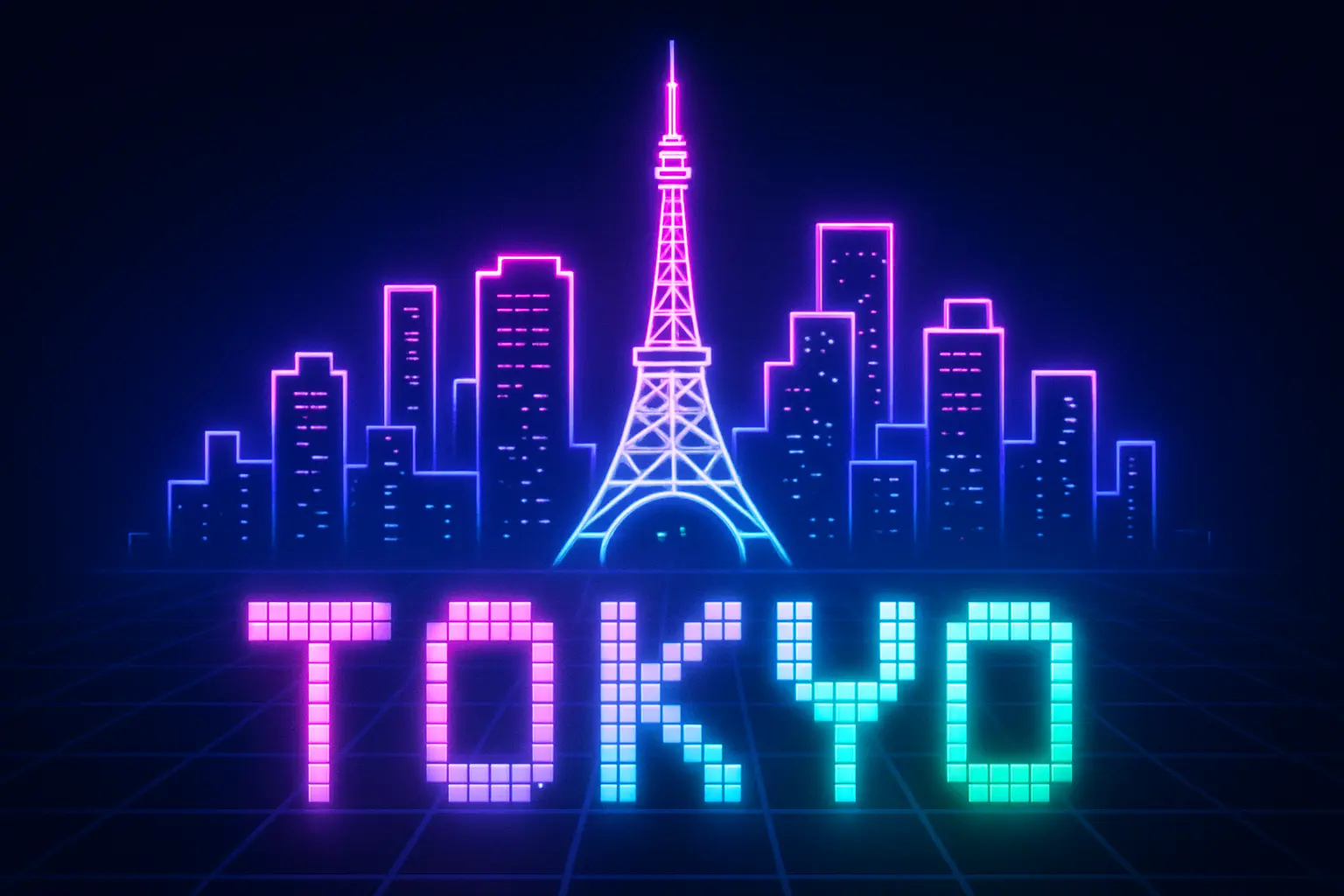 Digital neon poster of tokyo