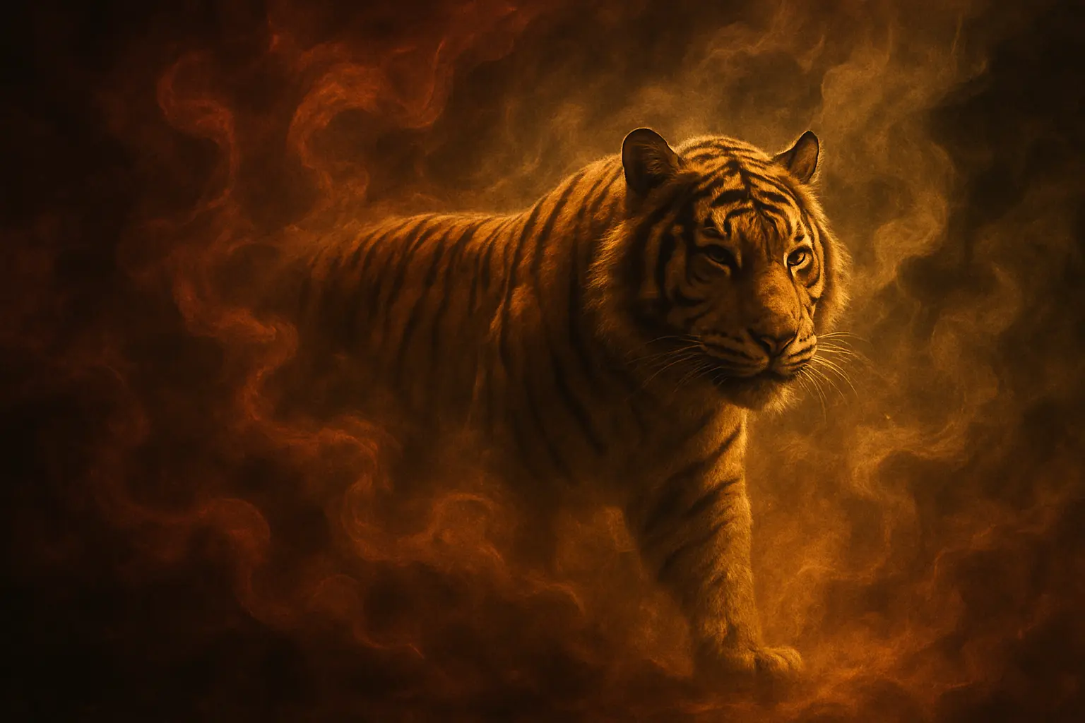 Monichromatic smoke scene of tiger