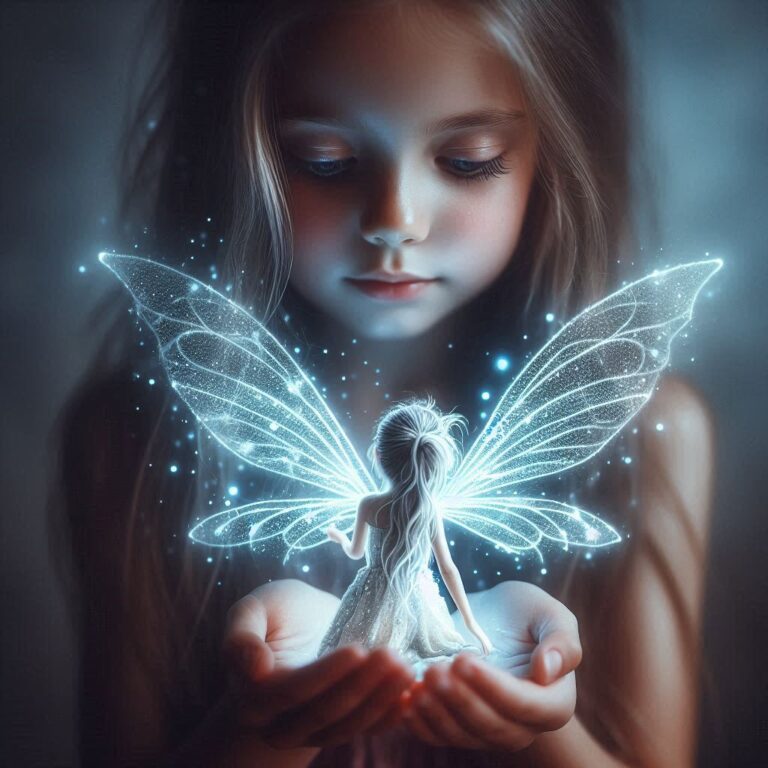 Girl Cradling Glowing White Creature in Her Palms