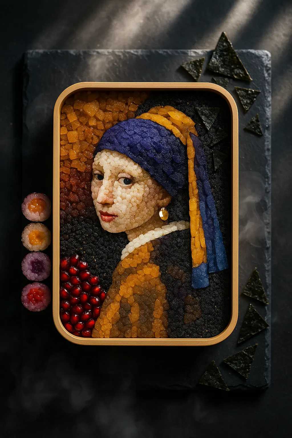 Pixel bento box of girl in pearl ring