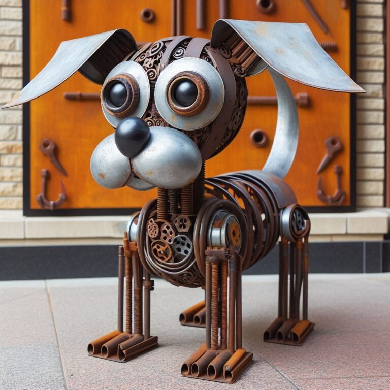 Steampunk Rusted Metal Dog Sculpture With Bolt Eyes