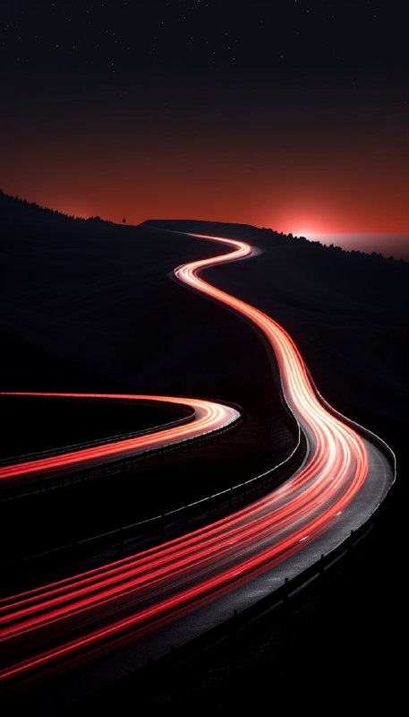 Moonlit Motorway With Bold Colorful Light Trails