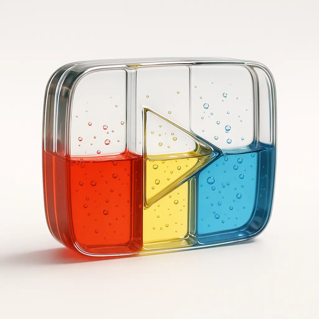 3D glass logo of youtube