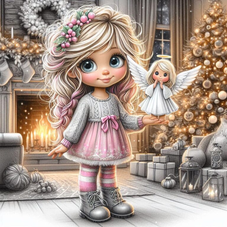Whimsical Charcoal Sketch of Cute Girl