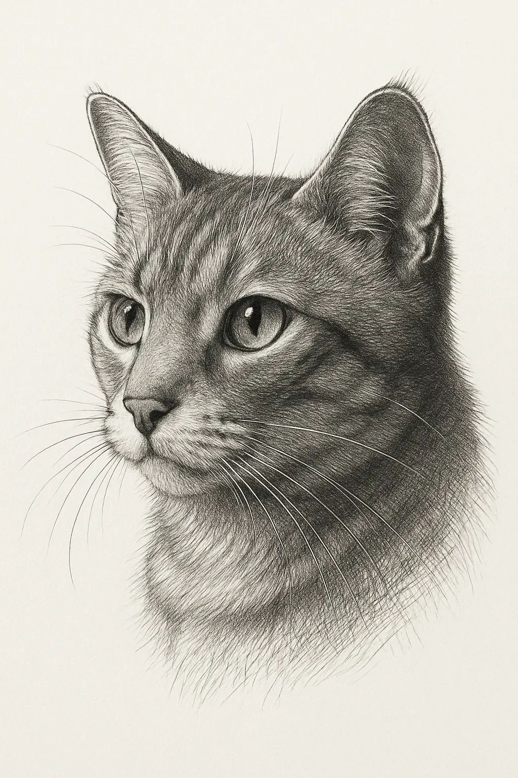 Black and white pen illustration of cat