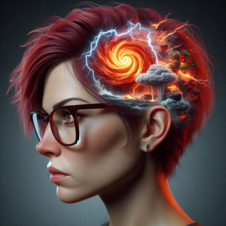Red Haired Woman With Hurricane Thoughts 3D Profile