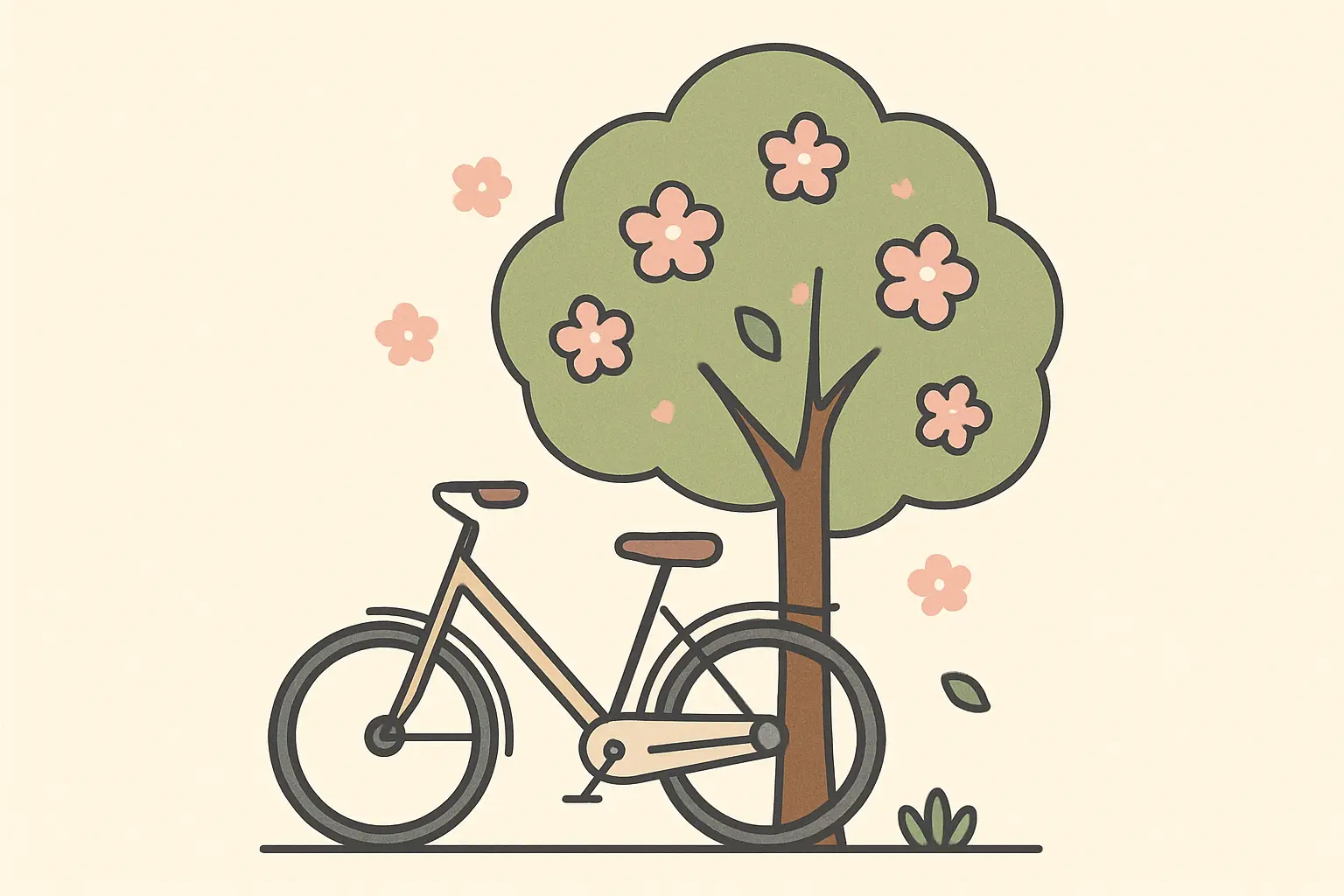 Bicycle beside the tree in spring