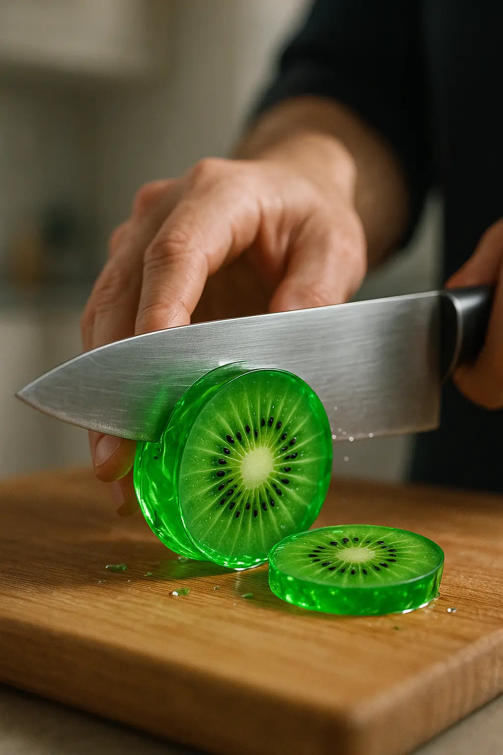 Slice green transparent glass like kiwi