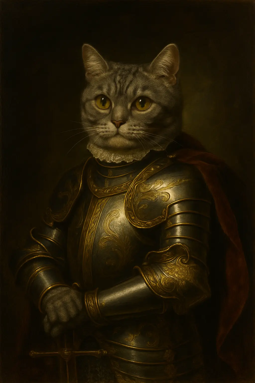 Royal pet portrait of a cat in knight suit