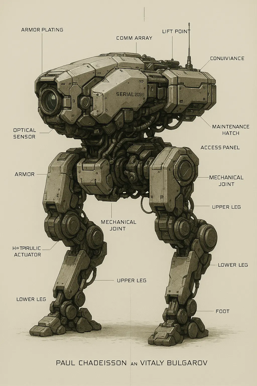 Sci-fi walker mech in blueprint_style