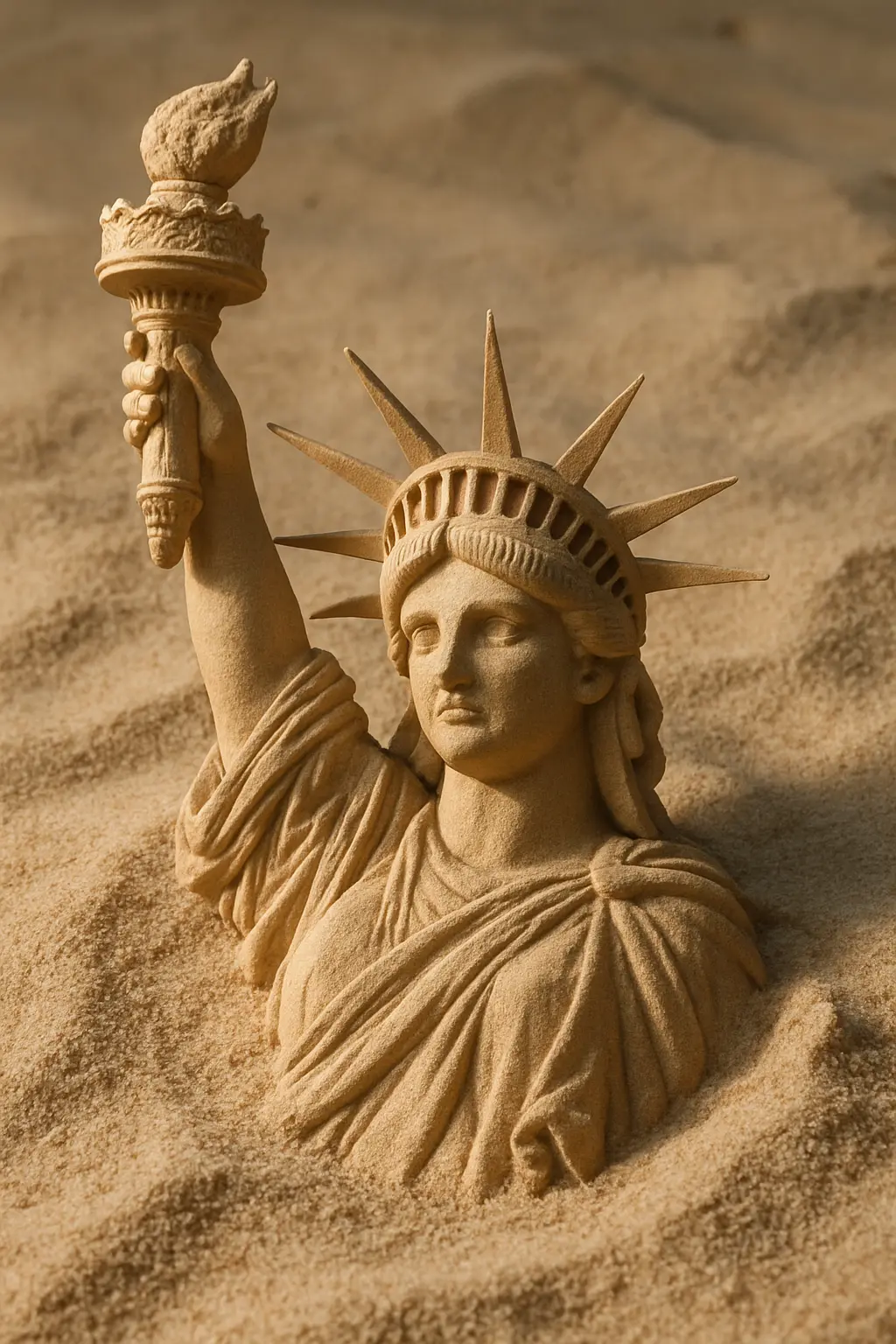 Sculpted sand model of statue of liberty