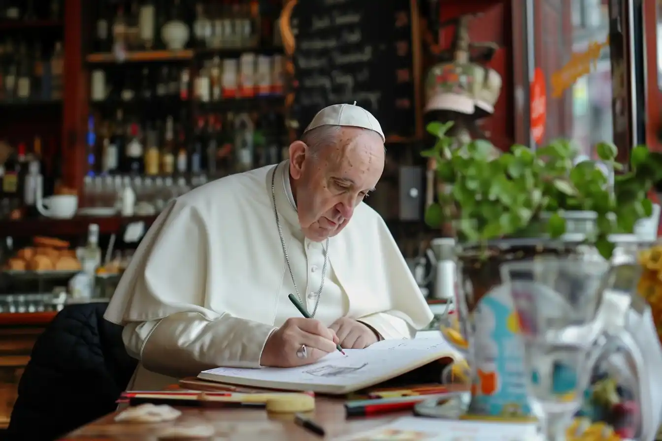 Sketching Pope in Caf