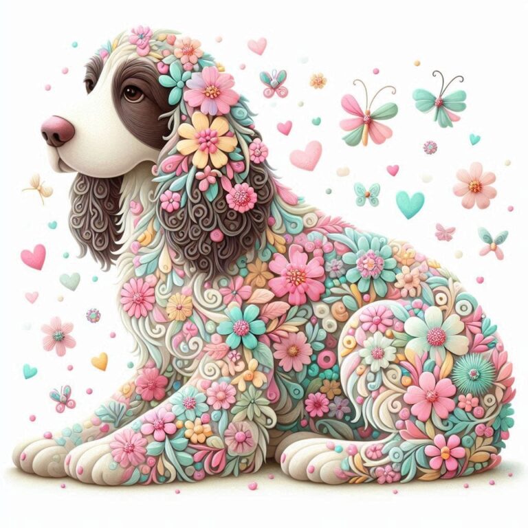 Springer Spaniel Made of Pastel Hearts and Flowers