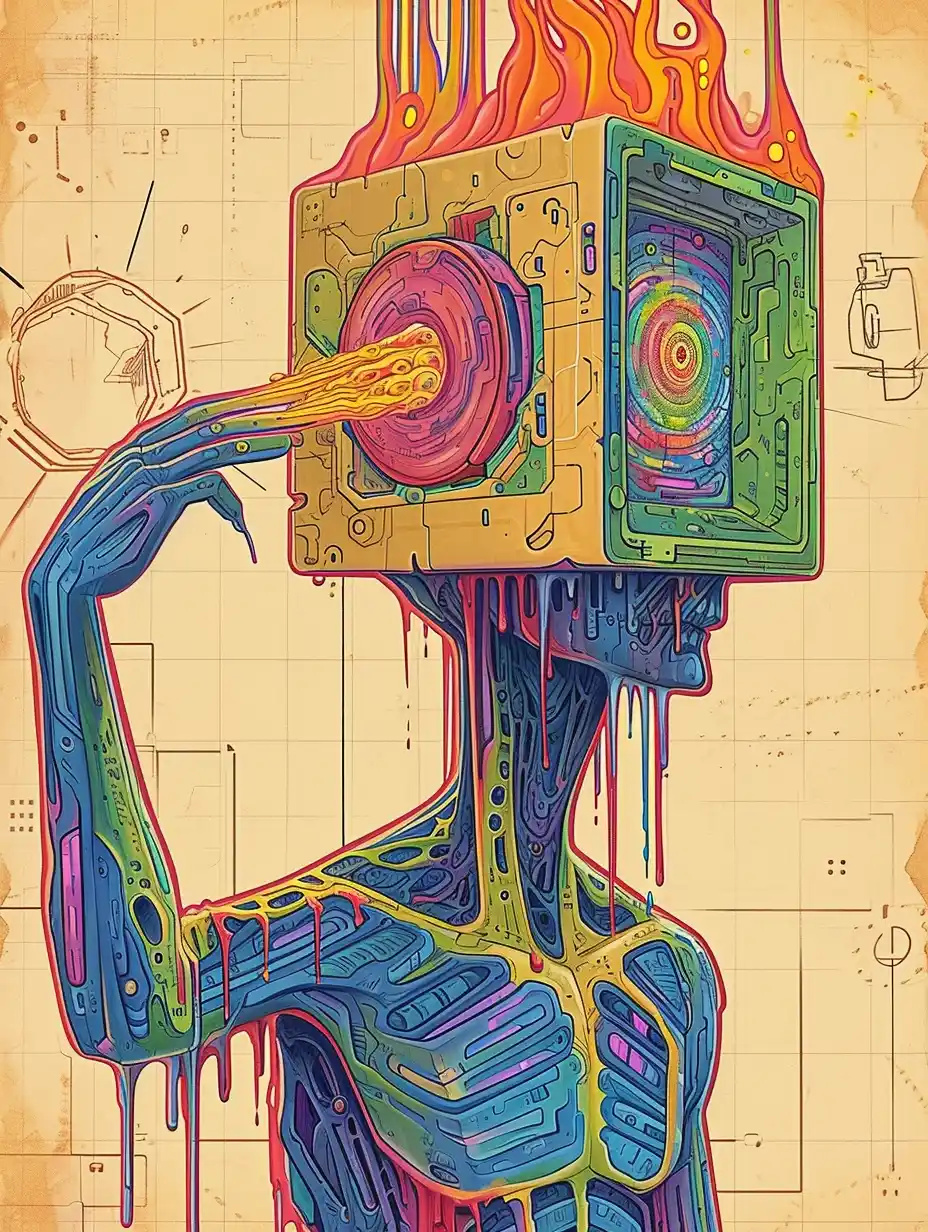 Psychedelic Prism Cube Techno-Surreal Humanoid