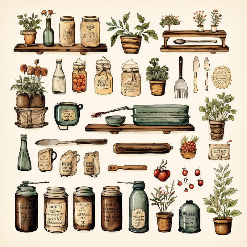 Vintage Farmhouse Kitchenalia Cottagecore Clip Art