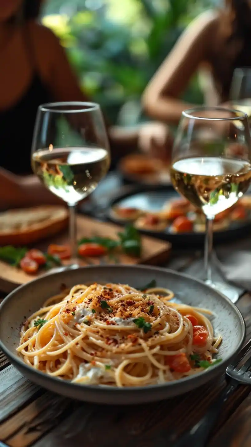Raw Linguini with Burrata Close-Up Dinner