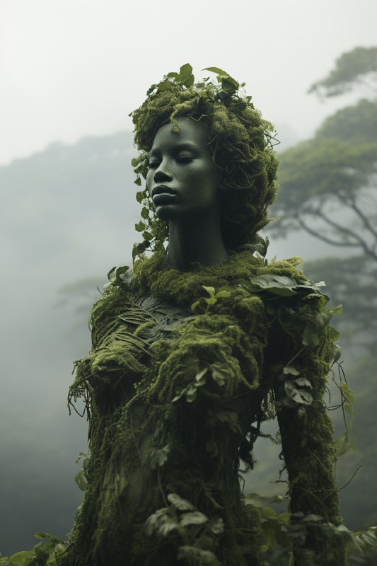 Mystical Topiary Goddess Transforming Into Greenery
