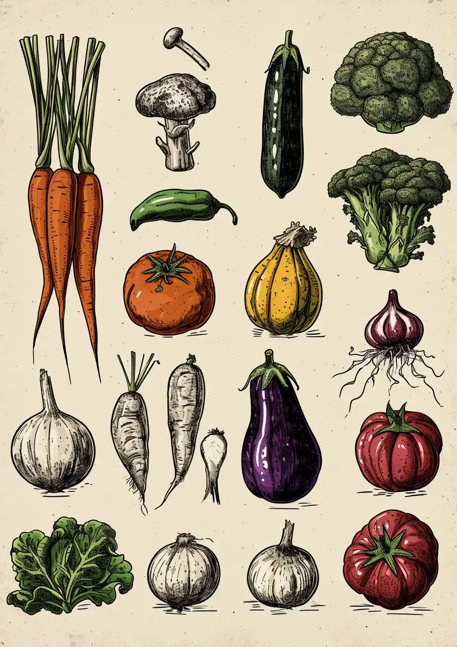 Vintage Vegetable Etchings