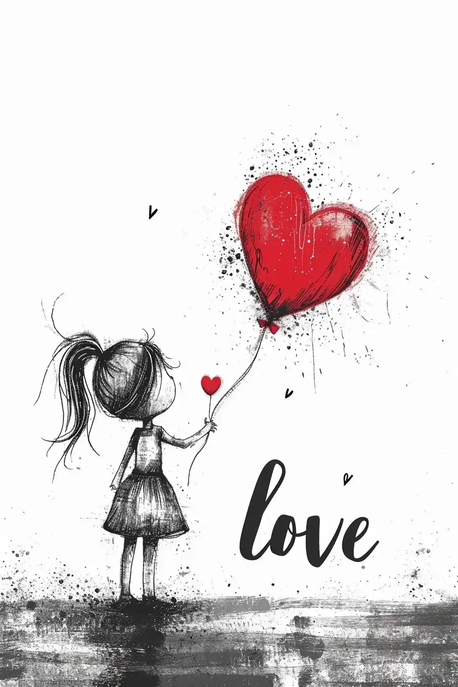 Scribbled Love Girl with Flower