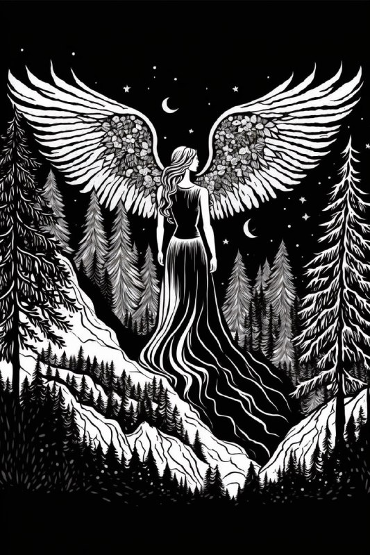 Psychedelic Magical Forest White on Black Coloring Page