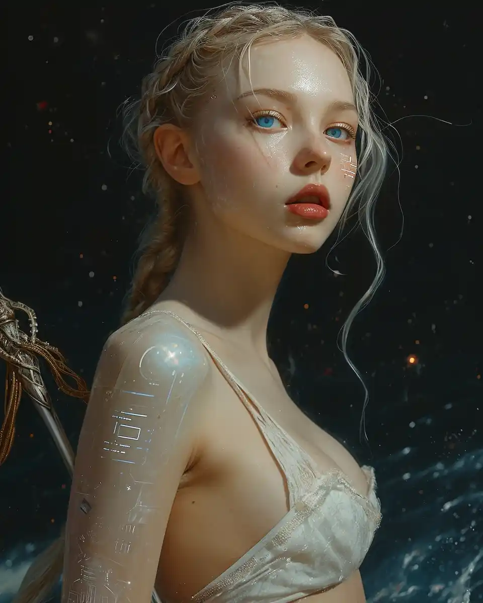 Translucent Android with Cyberware in Botticelli Style