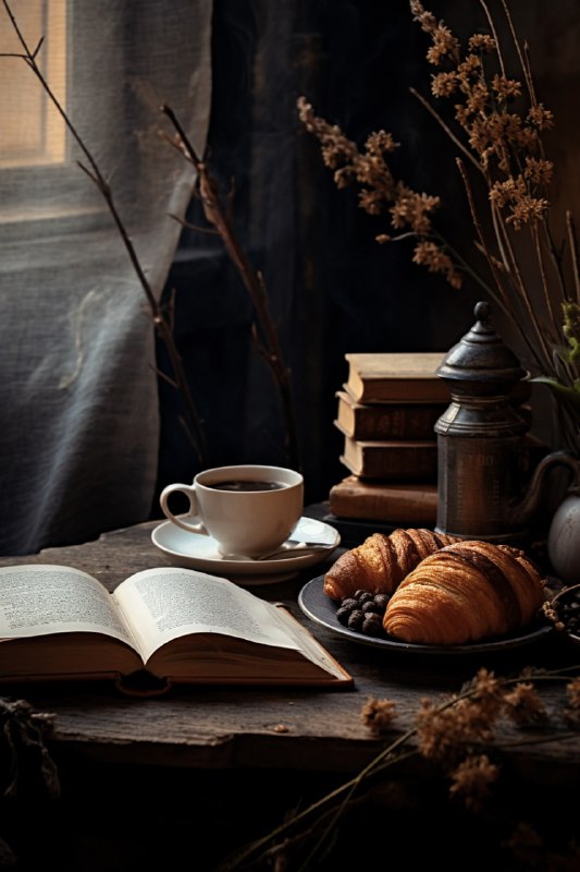 Coffee Pastries and Book in Gritty Wizardcore Style