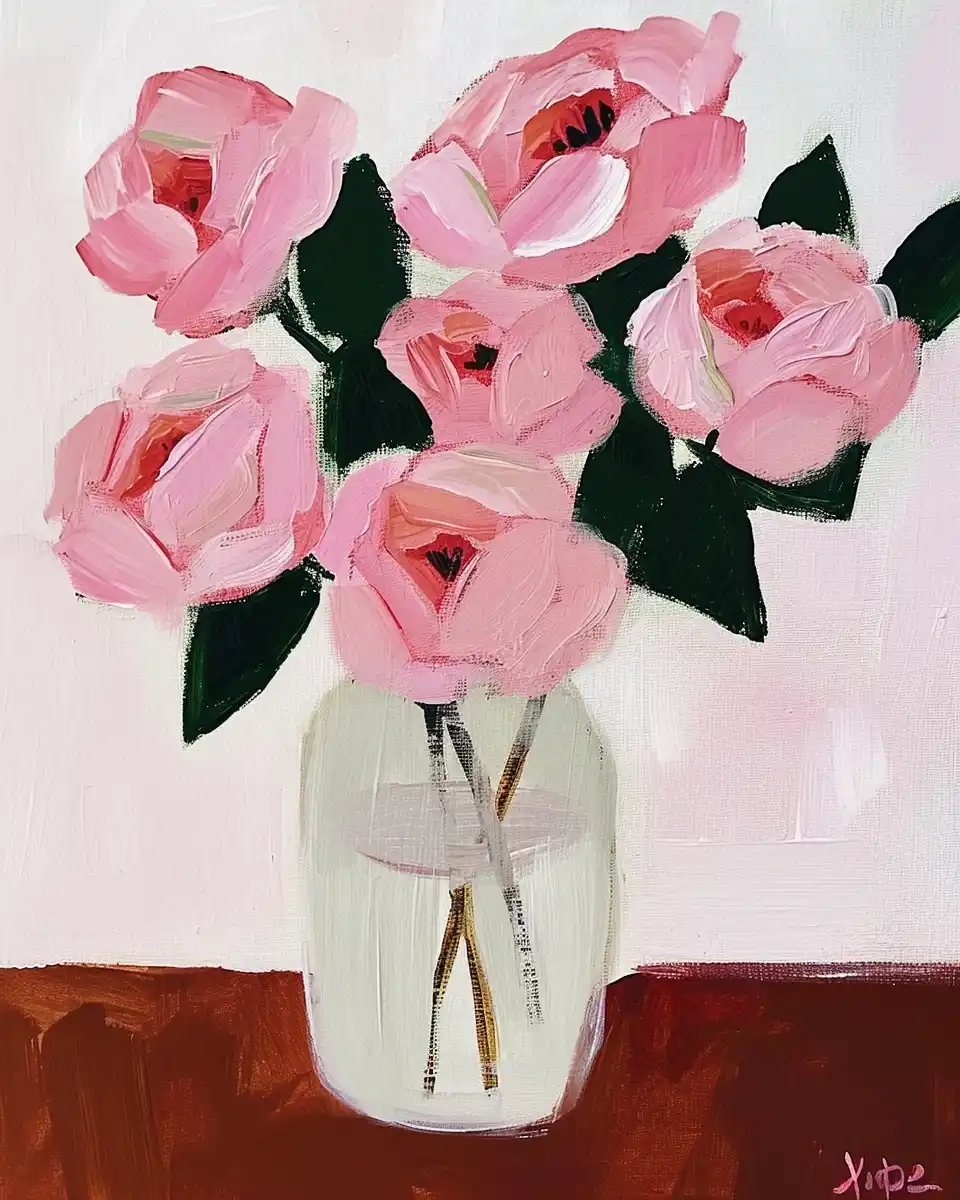 Pink Roses in Simple Vase