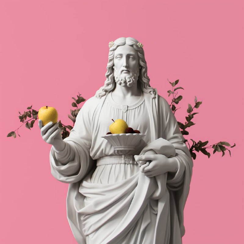Marble Jesus Cutout With Pink Cartoon Strawberries