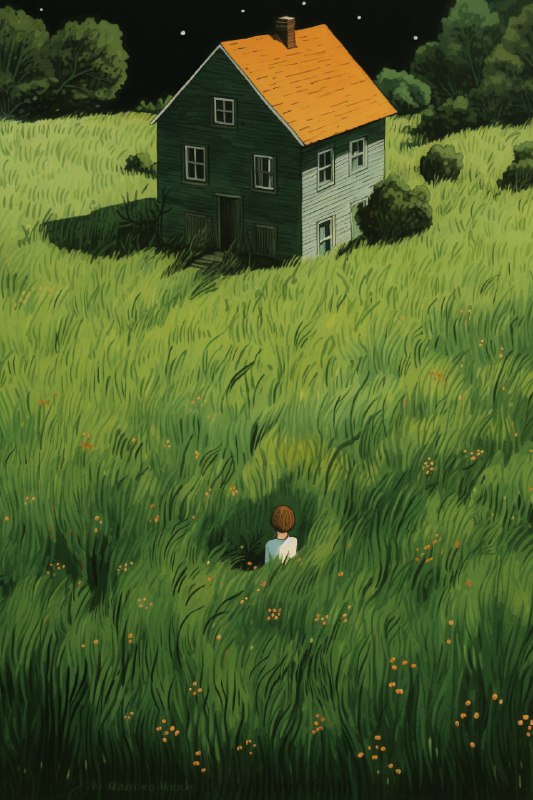 Boy in Tall Green Grass Elsa Beskow Style Aerial View